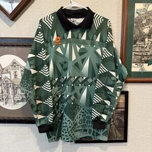 Vintage 90s RARE Lotto Calcio Padded Goalkeeper Jersey Green Men's XL Italy